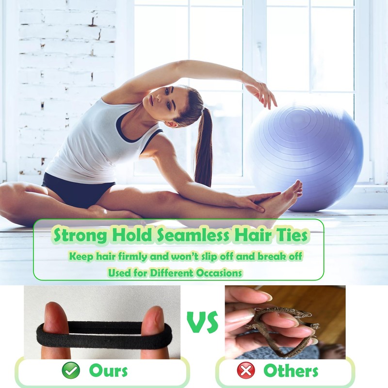 100PCS Hair Ties no Damage - Black Rubber Bands for