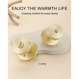 Haidms Gold Door Knob with Key, Heavy-Duty Zinc Alloy Keyed Entry Door Knob Exterior, Brushed Gold Front Door Knobs with Lock, Keyed Alike, 1 Pack