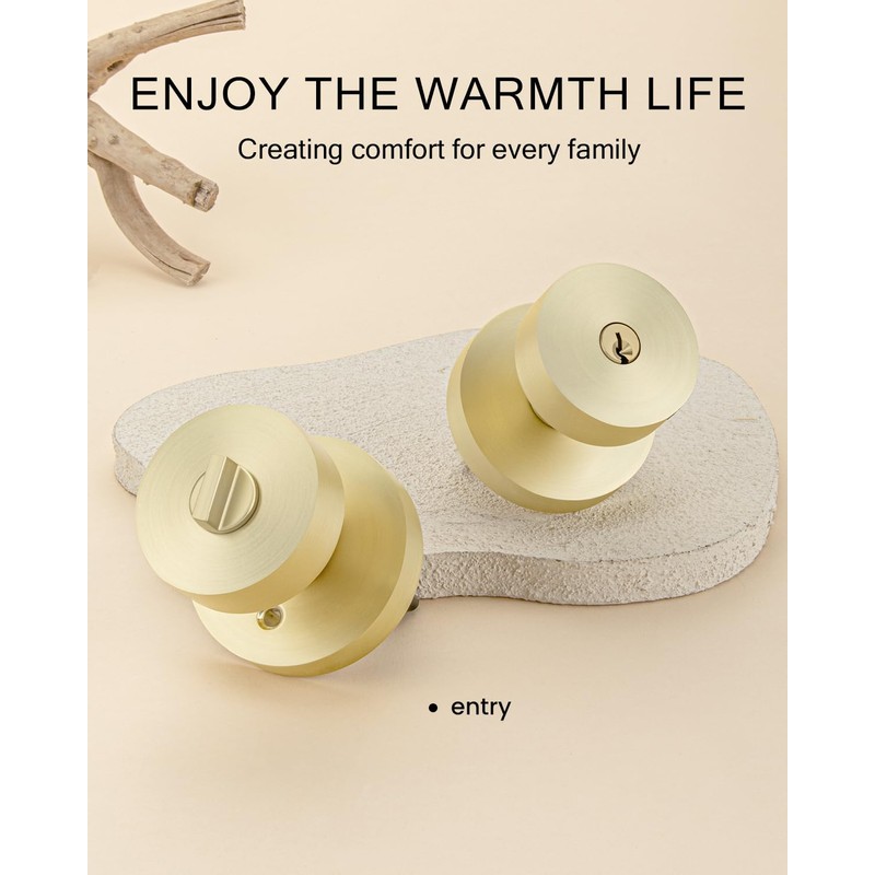 Haidms Gold Door Knob with Key, Heavy-Duty Zinc Alloy Keyed