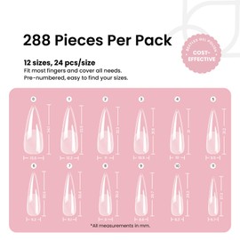 Beetles Stiletto Medium Nail Tips, 288 Pcs Pre-Shaped Etch X Nail Tips Fake Nails Soft Gel Nail Extension Acrylic Tips, Soak Off LED Nail DIY Salon at Home Gifts for Women