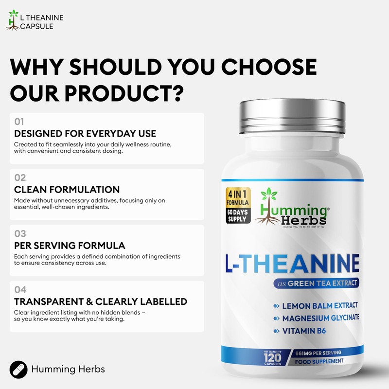 Humming Herbs L-Theanine Complex 400 mg with Lemon Balm, Magnesium