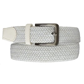 MARSHAL Wallet Mens Elastic Silver Buckle with Tan Tabs Braided Stretch Belt (Large, White)