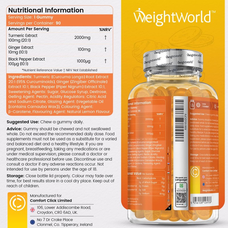 Turmeric and Black Pepper Gummies with Ginger 2100mg - 90