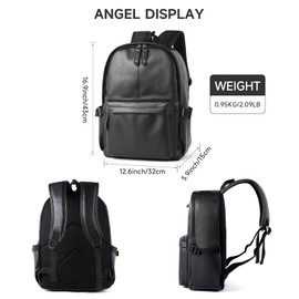 MOYYI Leather Backpack for Men Black Large Backpack Fit 15.6inch Laptop Rucksack Waterproof for business Commute Casual Daypack