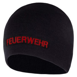 PACOTEX Premium Winter Beanie Knitted Hat Navy Blue with Embroidery Fire Brigade, red