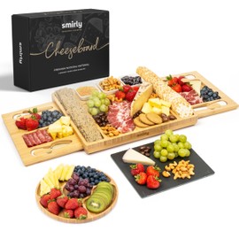 Smirly Charcuterie Board Set - Large Bamboo Cheese Board for Serving - House Warming Gifts New Home, Wedding & Bridal Shower Gift, Birthday Gift for Women