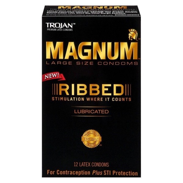Trojan Magnum Ribbed Lubricated, 12 Count (Pack of 3)