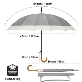 G4Free 54 Inch Large Windproof Umbrella for 2 Persons, 16 Ribs Auto Open Classic Wooden J Handle Cane Stick Golf Rain Umbrellas for Men Women Travel 120cm (Grey/Ivory)