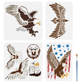FINGERINSPIRE 4 PCS Eagle Design Painting Stencil with 1Pc Plastic Paint Brush 2 Sizes Reusable Flapping Eagle Stencil Eagle Pattern Stencil for Painting on Wood Wall Furniture DIY Home Decoration