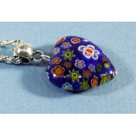 'Happy Heart, Indigo' Glass Millefiori Heart Pendant Necklace in Navy Blue, 18 Inches