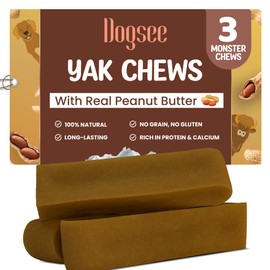 Dogsee Himalayan Yak Chew with Peanut Butter 14Oz (Monster - 3 Chews) | Support Muscle Growth in Dogs | Fights Plaque & Tartar | Dog Treats Healthy | Dog Chews for Teeth Cleaning