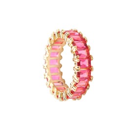 Fuqimanman2020 Cubic Zirconia Emerald Cut Eternity Ring Colorful Eternity Rainbow Ring Multi Color Gemstone Bands Ring Jewelry Gift-Hot Pink size6