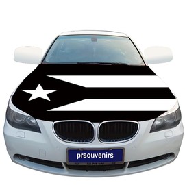 Xalvoria Puerto Rico Black & White Flag Car Hood Cover – 4' x 5.25', Durable Polyester Spandex, Stretchable, Vibrant Colors, Universal Fit, Patriotic Car Accessories for Cars, Trucks & SUVs
