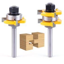 Tongue and Groove Router Bit Set,Newdeli 1/4 Inch Shank Tongue and Groove Router Bit 3/4" Stock 3 Teeth T Shape Wood Milling Cutter Woodworking Tool for Doors, Drawers, Shelves & More
