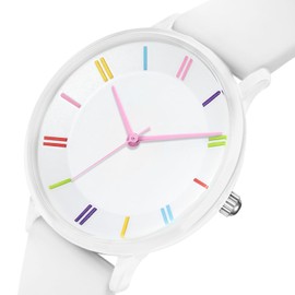 Bisley 38mm White Watch for Women Silicone Strap Easy Reader Wrist Watch for Ladies