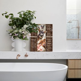 Funny Bathroom Decor Wall Art Farmhouse Highland Cow Donkey Pig Pictures Canvas Wall Decor Country Bathroom Animals Framed Artwork Rustic Cow Print for Bathroom 12"X16"