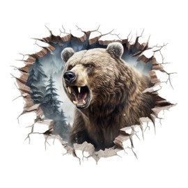 GRAZDesign Wall Sticker Bear Wall Breakthrough Wall Sticker Brown Bear Cool Wall Decoration for Living Room Teenager's Room Boys - 68 x 57 cm