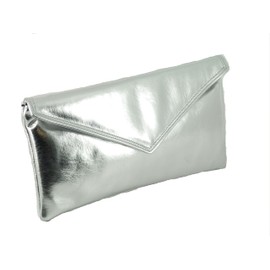 Loni Neat envelope metallic faux leather clutch/shoulder/evening bag in Silver