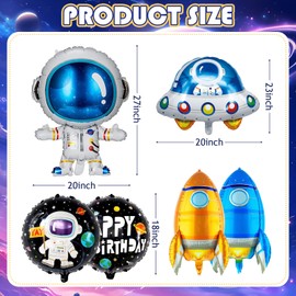 SKTMH 6Pcs Space Balloons Outer Space Cartoon Balloons Astronaut Spaceship Rocket Foil Balloons Galaxy Foil Balloons for Baby Shower Universe Space Themed Birthday Party Decorations