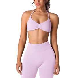 ABOCIW Pink Workout Sets for Women 2 Piece Seamless Scrunch Butt Lifting High Waist Impact Gym Leggings Matching Halter Sports Bra Active Wear Yoga Outfits #1 Pink X-Small
