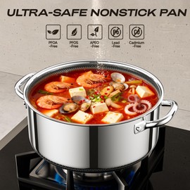 ZEROPAN Hybrid Nonstick 3-Quart Stockpot,8 Inch Stainless Steel Stockpot with Glass Lid, Dishwasher-Fri endly, Oven-Safe Up to 500°F,Non-stick Soup Pot Compatible with All Cooktops