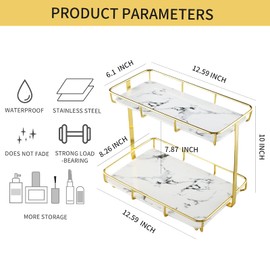 Bathroom Organizer Countertop Perfume Organizer Makeup Organizer Cosmetics Storage Display Rack Vanity Tray Dresser Stainless Steel Gold Shelf White Marble Ceramic Tray