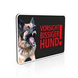 Warning Sign with German Text "Vorsicht bissiger Hund!" | Dog Warning Sign - Hier wache ich | Aluminium Composite Material 30.0 x 20.0 cm Sign