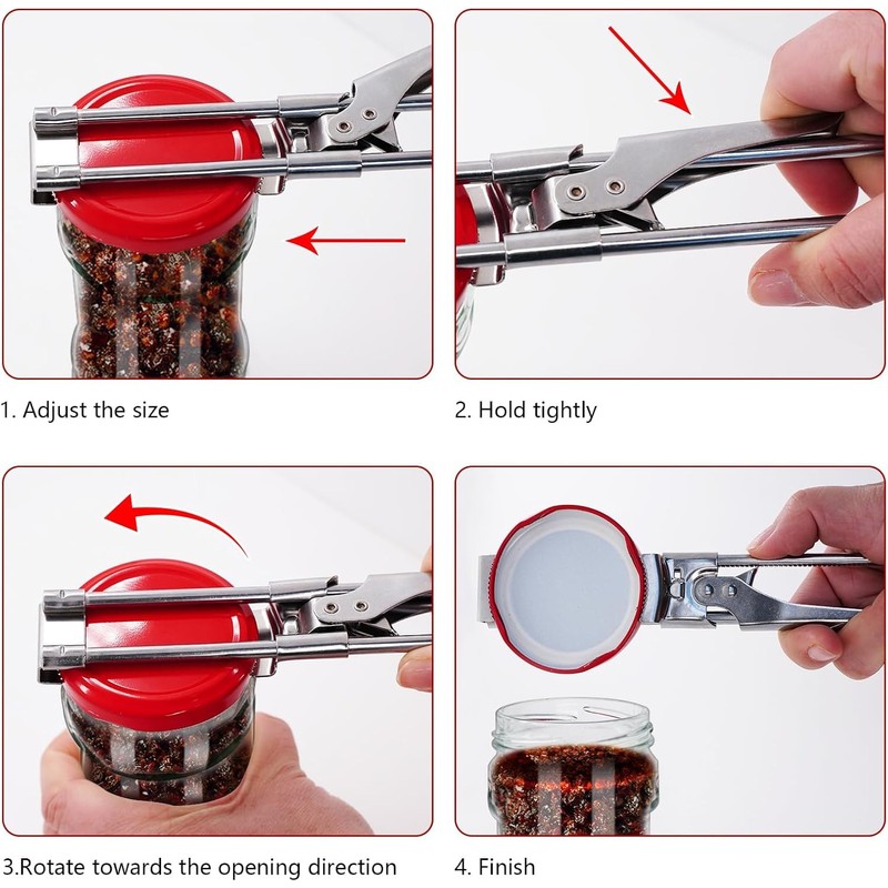 2Pcs Jar & Bottle Opener, Adjustable Multifunctional Stainless Steel Can