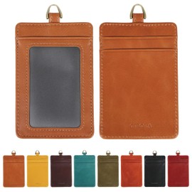 CIBOLA Luxury Cowhide Leather ID Card Holder, Vertical, Genuine Leather, Name Tag, Card Case, Leather, Men's, Women's, Employee ID Cards, IC Cards, Commuter Pass Examination Tickets, Double-Sided Card