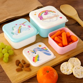 Puckator Enchanted Rainbows Unicorn Set of 3 Lunch Box Snack Storage S/M/L - - Lunchbox with Multi Compartments - Small Food Containers - Lunchbox for Adults and Kids - Girls Boys Lunchbox