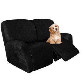 molasofa Loveseat Recliner Slipcover - 6 Pieces Stretch Leather Like Recliner Sofa Cover for 2 Seat Dual Reclining Loveseat Couch Furniture Protector with Elastic Bottom (Black)