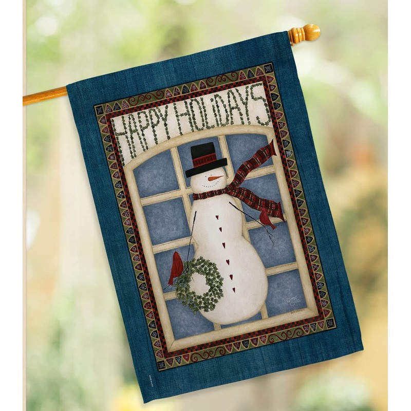 Breeze Decor H114164 Happy Holidays Snowman Vertical House Flag, 28"