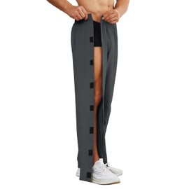 Deyeek Tear Away Pants for Men 2 Side Snap Open Bottom Sweatpants Mens Wide Leg Post Surgery Adaptive Pants with Pockets M Dark Grey