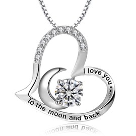 18K White Gold Necklaces for Women Love Heart Pendant with Crystal Necklace Jewellery Gifts for Mum Her Wife Girlfriend Anniversary Birthday Mothers Day Valentines