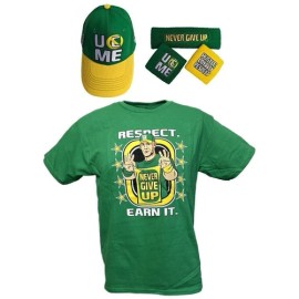 EWS John Cena Earn The Day Youth Boys Costume T-shirt Baseball Hat Headband... - YXL