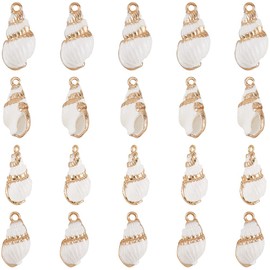SUNNYCLUE 1 Box 30Pcs Seashell Charms White Spiral Shell Charm Bulk Natural Summer Sae Ocean Beach Theme Cowrie Conch Shells Charm with Iron Findings for Jewellery Making Charms Earrings DIY Crafts