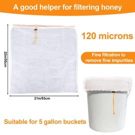 2 Pcs Honey Filter Bags, Ultra-Fine Mesh Nylon Strainer with Adjustable Drawstring Reusable Honey Strainer Bag Beginner Beekeeping Supplies for Farmers