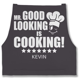 Geschenk mit Namen personalisiert by Shirtracer - Apron - Cooking Apron Men - Mr. Good Looking is Cooking with Name - Men's Gift Funny Hobby Chef Gift, 1 anthracite