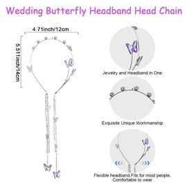 Lflwacy Wedding Butterfly Headband Head Chain Silver Tassel Hair Hoop Band Hair Vine Vintage Decorative Headwear Headpieces Hair Accessories for Women and Girls Headdress