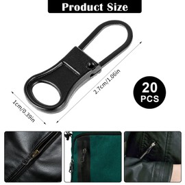 20pcs Zipper Pull Replacement Detachable Zipper Pulls Universal Zipper Repair Kit Black Zipper Pulls for Jackets Luggage Backpacks Purses Boots Coat Pants Tents