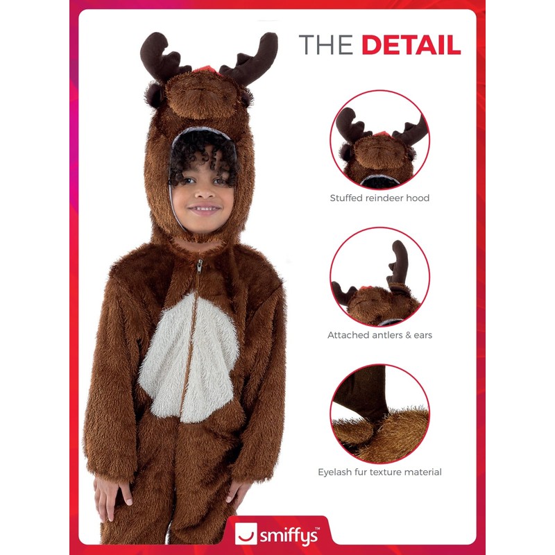 Smiffys Brown Reindeer Costume with Hooded Onesie