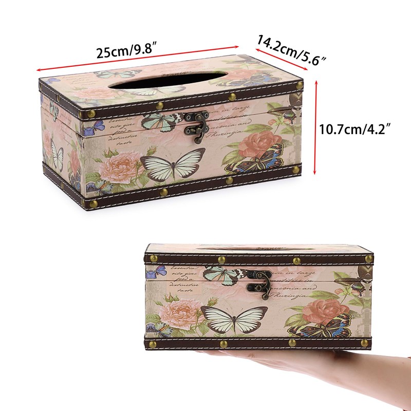 TOLIDA PU+ Wood Rectangular Tissue Box Cover - Retro Household