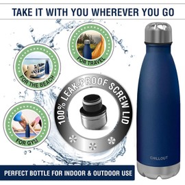 CHILLOUT LIFE Stainless Steel 2 Pack Water Bottle for Kids School: 17 oz Double Wall Insulated Cola Bottle Shape for Cold and Warm Drinks, 2 Set (Black - Navy Blue)