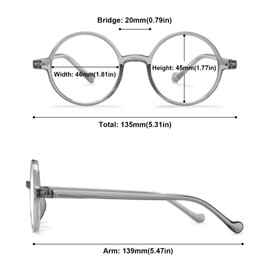 ABETOS Retro Round Blue Light Blocking Reading Glasses Circle Frame Readers for Women Men Computer Eyeglasses, Grey 2.5