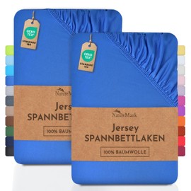 NatureMark Pack of 2 Jersey Fitted Sheets, 100% Cotton, Many Sizes and Colours, Brand Quality, Oeko-Tex Standard 100, 90 x 200 and 100 x 200 cm, Royal Blue