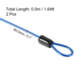 TOP-VIGOR 2Pcs Security Steel Cable, 2.5mm x 0.5m / 1.64ft Coated Safety Wire Rope Double Loop Flexible Security Cable Lock for Outdoor Travel Luggage Bike, Blue