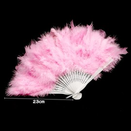 Jagowa 1 Piece Feather Fan Fluff Fan Hand-Operated Wedding Fan Delicate Elegant Party Fan Feather Fan Folding Fan Performance Dance Accessories Hair Fan (Pink)