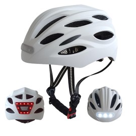 Adult Bicycle Helmet with Safety-Certified USB Port Featuring Adjustable Front and Rear LED Lights Suitable for MTB Road Bikes, Mountain Bikes, Electric Bikes, Scooters (Matte White, L 58-61MM)