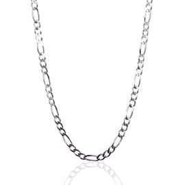 925 Sterling Silver 5.50 mm Beveled Dia-Cut Figaro Chain Necklace With Lobster Clasp-RHODIUM FINISH