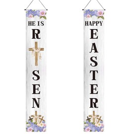 Easter Decorations Outdoor Happy Easter&He Is Risen Porch Sign Banner Religious Easter Resurrection Scene Deocrations and Supplies for Home Classroom Office